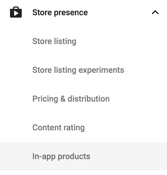 google play menu in app products