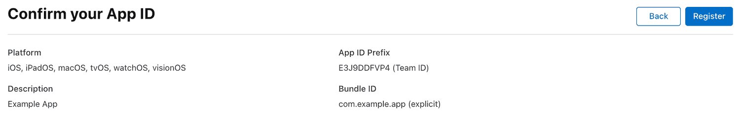 developer portal app id confirm
