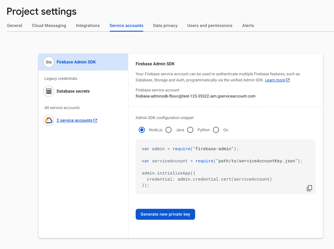 firebase generate service account