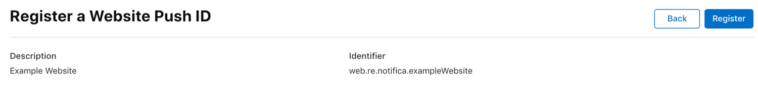 developer portal confirm register webiste push id