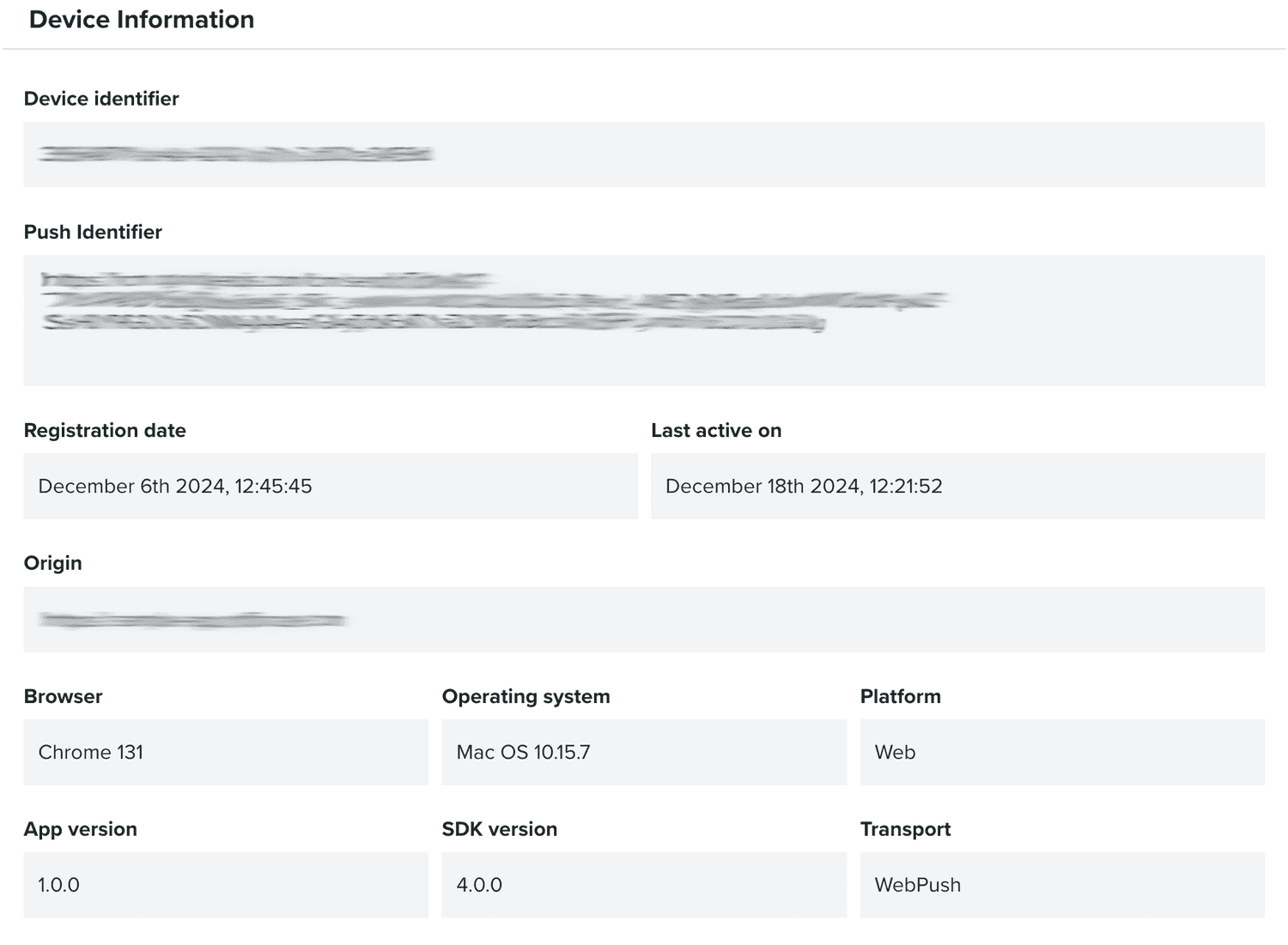 device info section