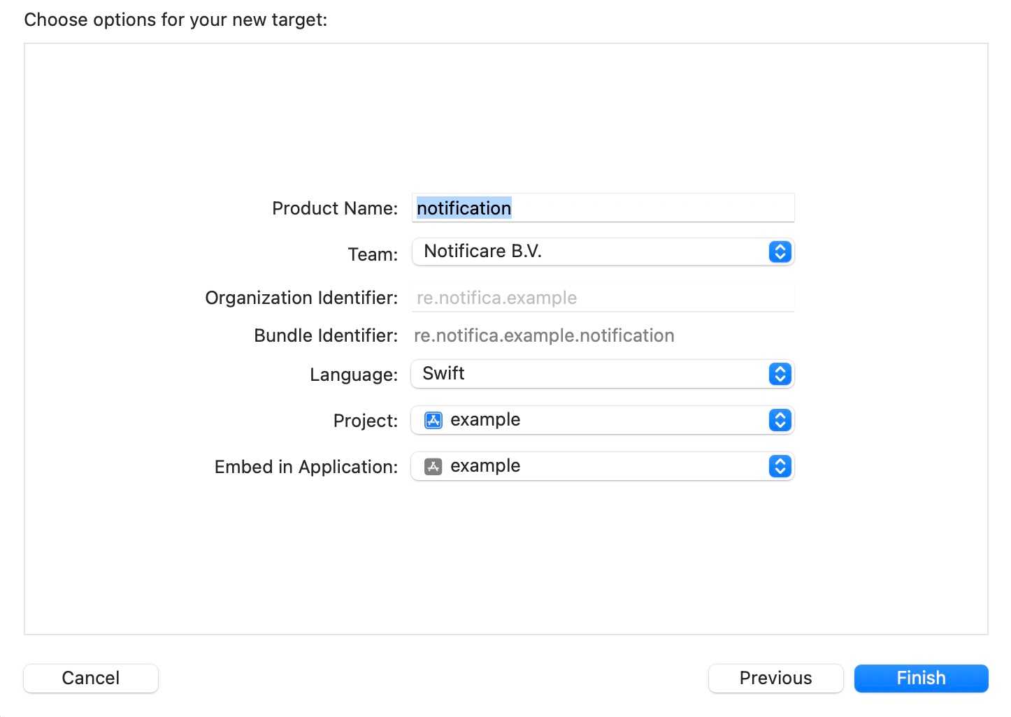 xcode service extension create target