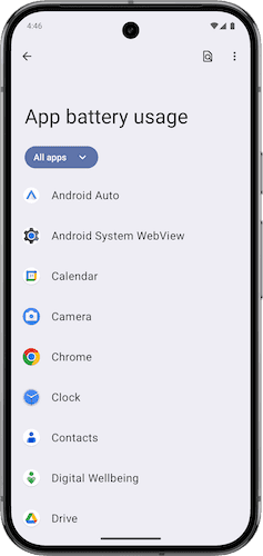 android apps list battery usage