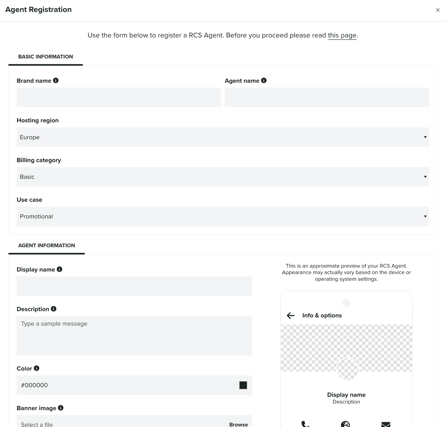 rcs register agent window
