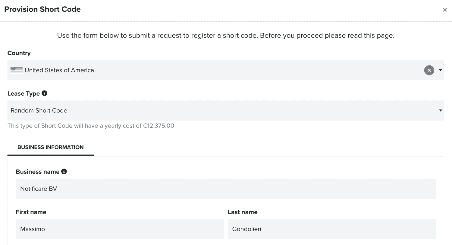 provision short code window