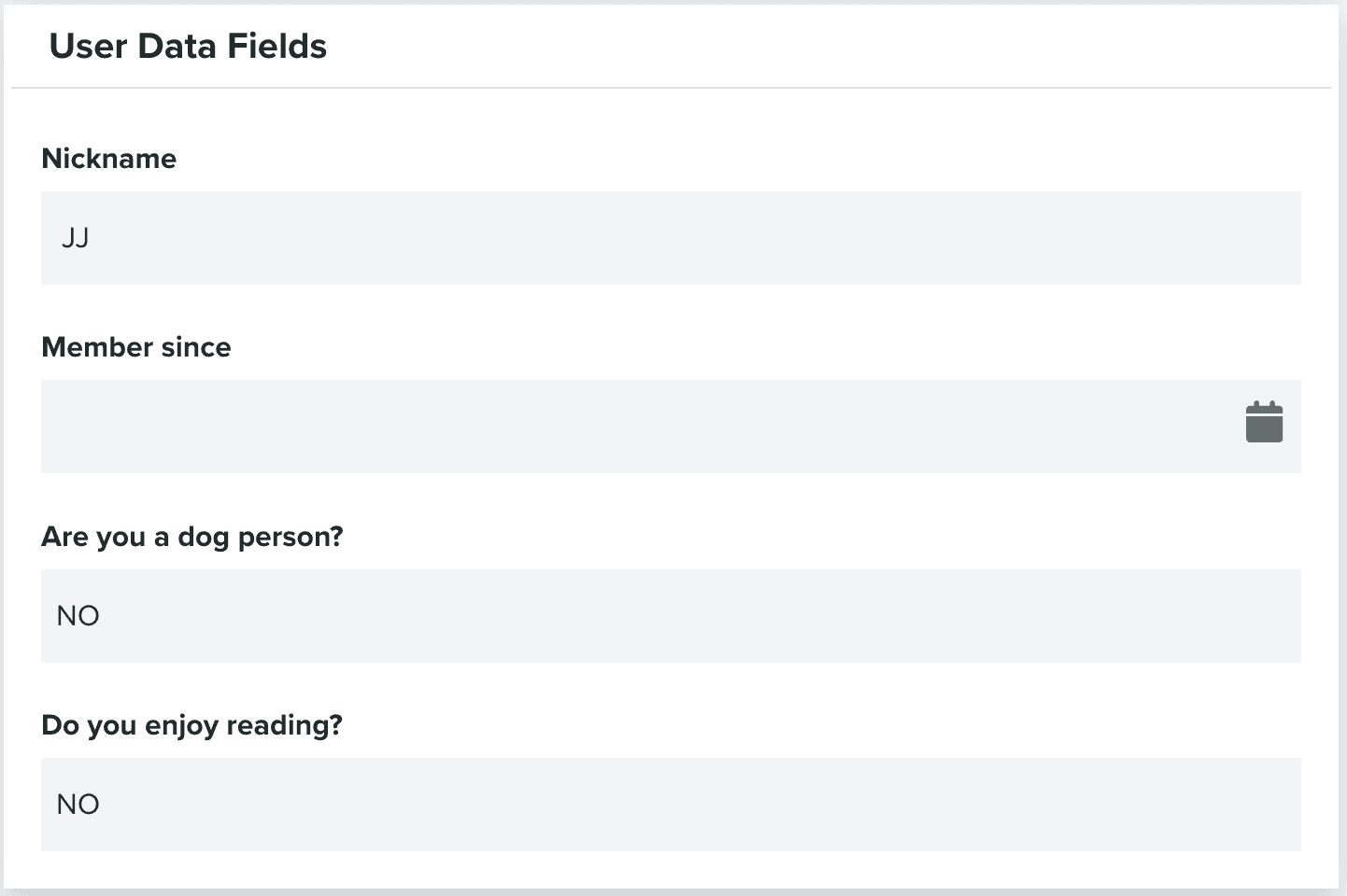 user data fields