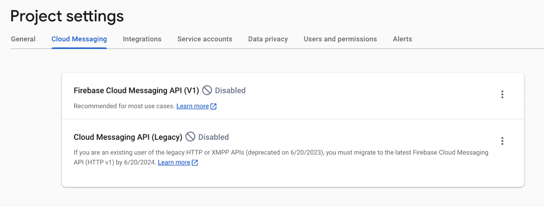 firebase cloud messaging disabled