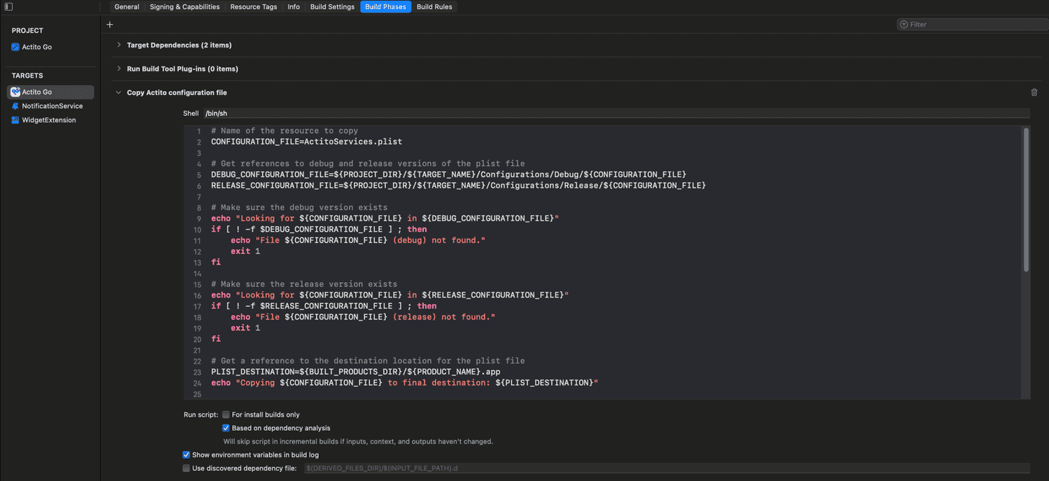 xcode target build phase script example