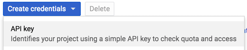 google console credentials api key menu
