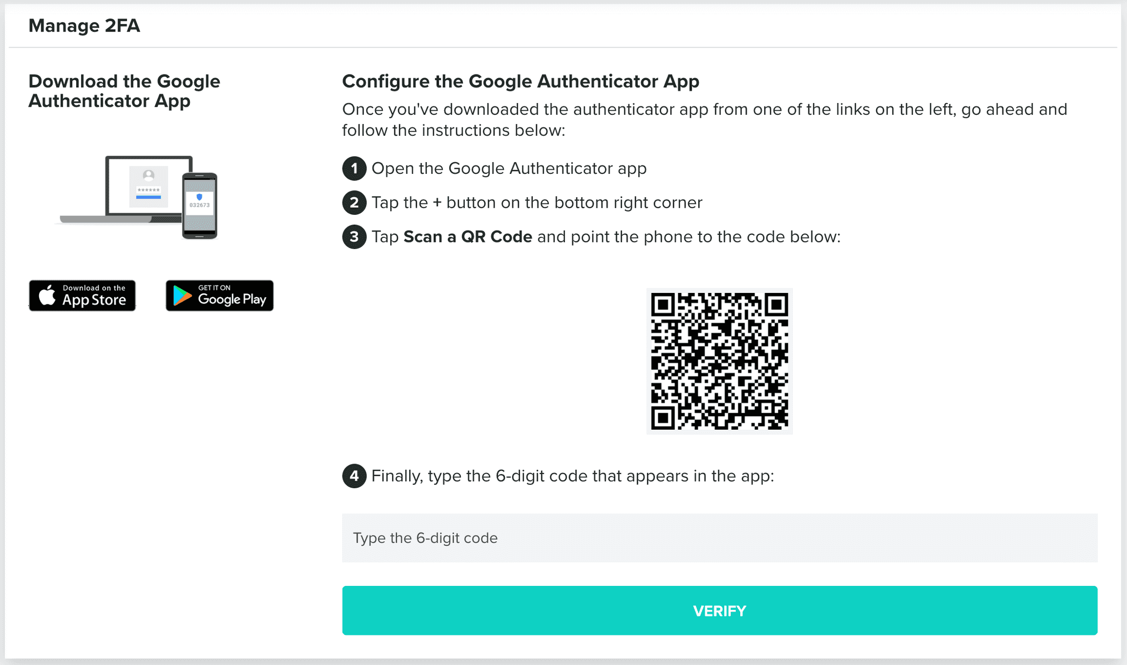 Manage 2FA | Your Account | Account | Guides | Notificare Docs