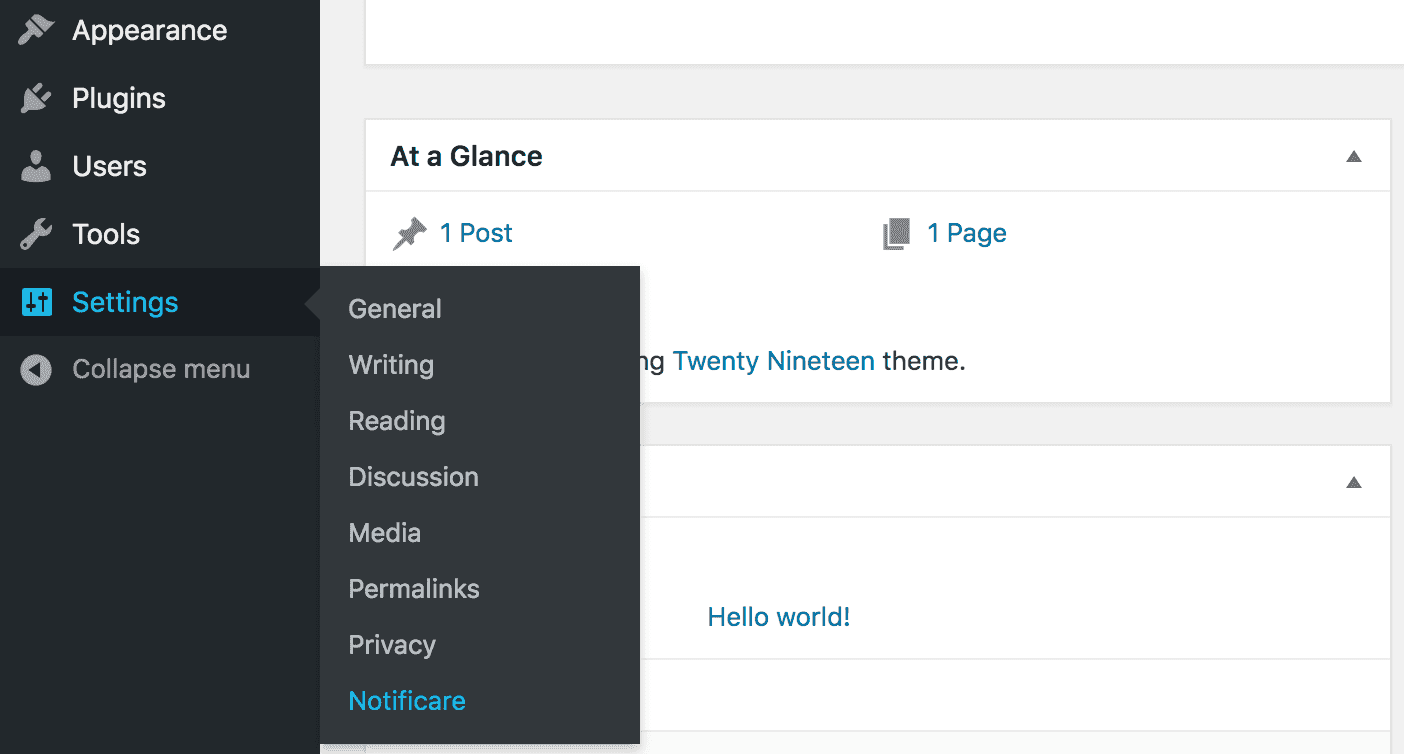 wordpress notificare settings